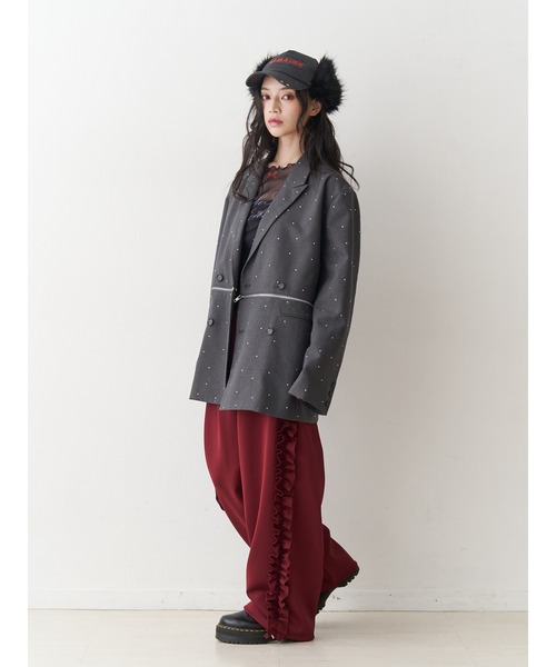 jouetie（ジュエティ）の「バレルレッグフリルトラックパンツ【セットアップ対応】（その他パンツ・レディース・アイボリー/ブラック/ボルドー・MEDIUM）」の7枚目の写真