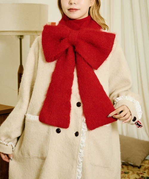 kutir(クティール)の「【クティールとレトロ】リボンマフラー(マフラー・レディース・レッド/ピンク/ブルー/オフホワイト・FREE)」の13枚目の写真