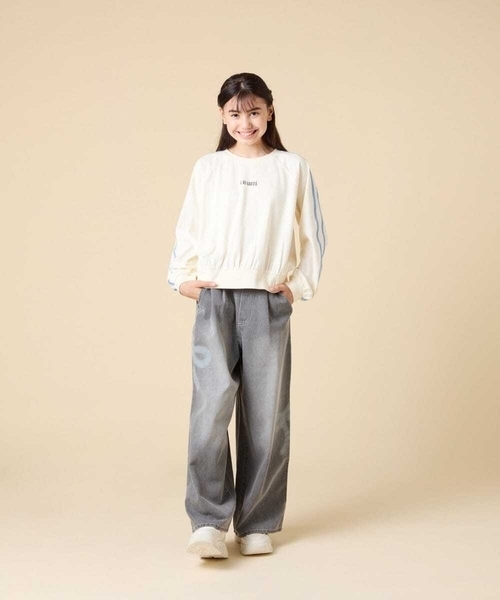 a.v.v（アーヴェヴェ）の「[130-160]配色ラインロンＴ（Tシャツ/カットソー・キッズ・アイボリー/ライトグレー・130/140/160/150）」の5枚目の写真