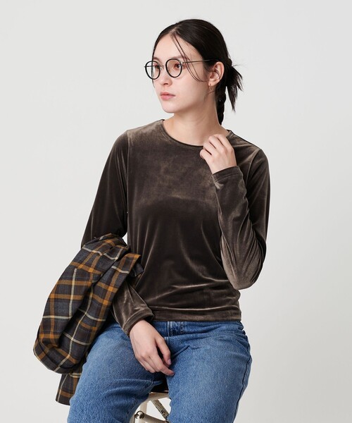 BEAUTY&YOUTH UNITED ARROWS（ビューティーアンドユースユナイテッドアローズ）の「ポリエステルブレンド ベロアロングスリーブ Tシャツ（Tシャツ/カットソー・レディース・モカ/オフホワイト/ブラック/ブラウン系・FREE）」の14枚目の写真