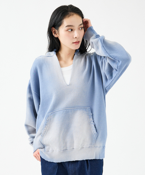 DENIM DELIGHT DAYS (デニム デライト デイズ)の「【JOHNBULL/ジョンブル】ヴィンテージ加工フーディ / レギュラーウェイト / パーカー 【WEB限定】(パーカー・レディース・スミクロ/ブルー/ピンク・フリー)」の14枚目の写真