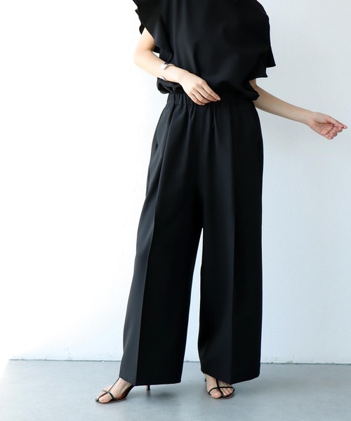 Jines(ジネス)の「リネンライクイージーワイドパンツ【セットアップ可】(その他パンツ・レディース・ブラック/ブラウン・38)」の2枚目の写真