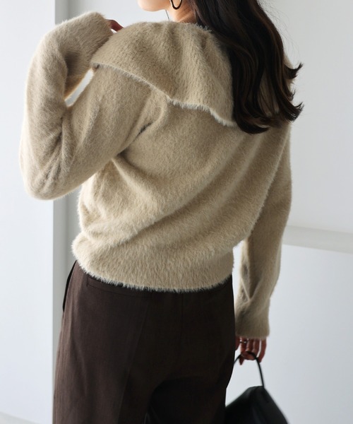 andme(アンドミー)の「シャギー起毛クロスフリルニットトップス(ニット/セーター・レディース・ネイビー/ベージュ/ブルー/アイボリー・M)」の5枚目の写真