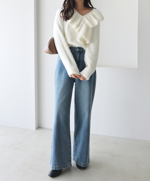 andme(アンドミー)の「シャギー起毛クロスフリルニットトップス(ニット/セーター・レディース・ネイビー/ベージュ/ブルー/アイボリー・M)」の8枚目の写真