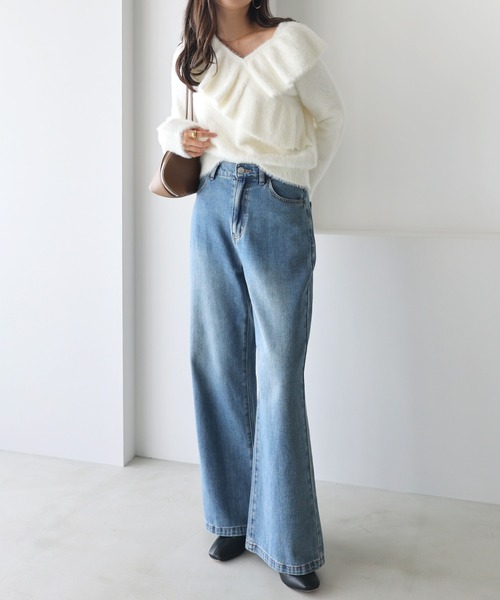 andme(アンドミー)の「シャギー起毛クロスフリルニットトップス(ニット/セーター・レディース・ネイビー/ベージュ/ブルー/アイボリー・M)」の10枚目の写真