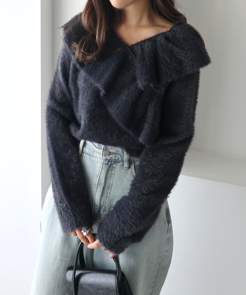 andme(アンドミー)の「シャギー起毛クロスフリルニットトップス(ニット/セーター・レディース・ネイビー/ベージュ/ブルー/アイボリー・M)」の12枚目の写真