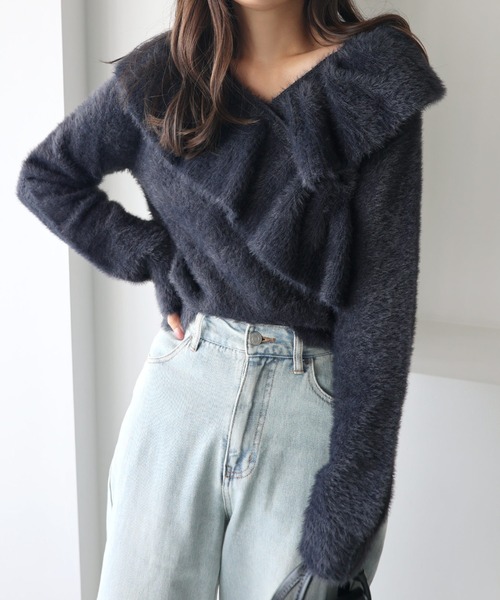 andme(アンドミー)の「シャギー起毛クロスフリルニットトップス(ニット/セーター・レディース・ネイビー/ベージュ/ブルー/アイボリー・M)」の14枚目の写真
