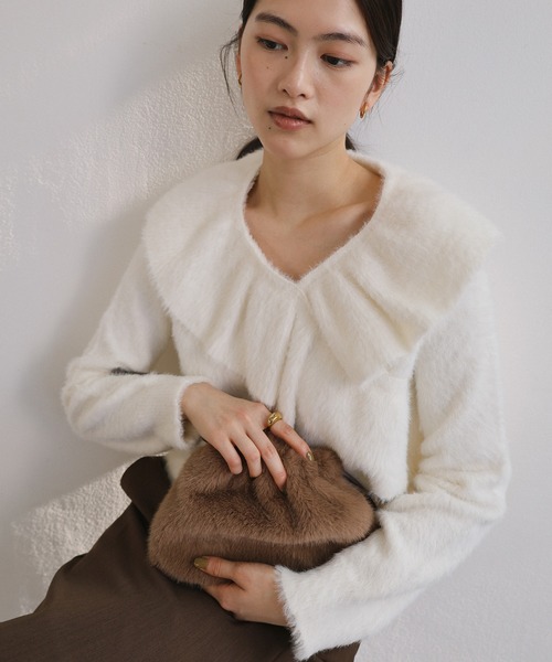 andme(アンドミー)の「シャギー起毛クロスフリルニットトップス(ニット/セーター・レディース・ネイビー/ベージュ/ブルー/アイボリー・M)」の20枚目の写真