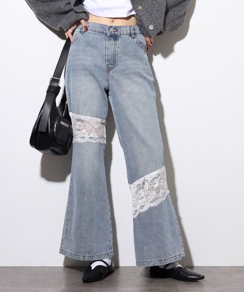 .WORKS(ドットワークス)の「.works レース切替デニムフレアーパンツ(デニムパンツ・レディース・ダークグレー/ブルー/ライトブルー・61/64)」の3枚目の写真