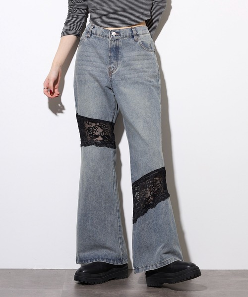 .WORKS(ドットワークス)の「.works レース切替デニムフレアーパンツ(デニムパンツ・レディース・ダークグレー/ブルー/ライトブルー・61/64)」の9枚目の写真