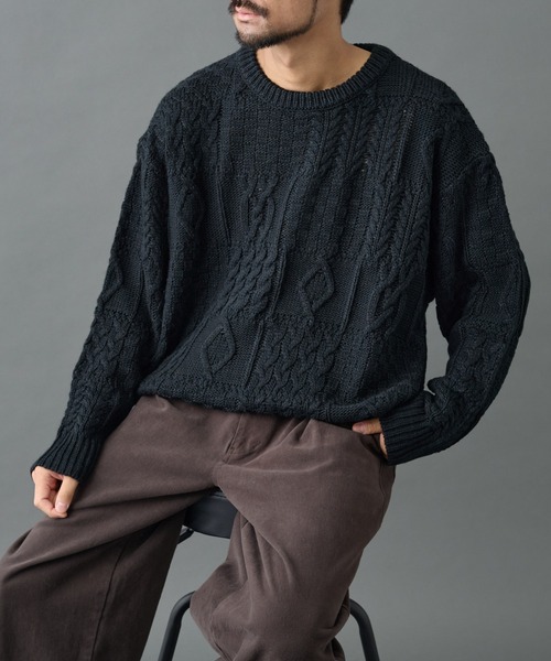 COLONY 2139（コロニートゥーワンスリーナイン）の「パネルケーブル柄ニットプルオーバー（ニット/セーター・メンズ・ホワイト/ブラック・MEDIUM/LARGE）」の2枚目の写真