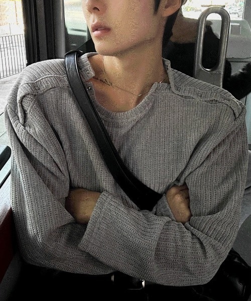 COSYHARU（コシハル）の「ダブルヘンリーネック長袖Ｔシャツ（Tシャツ/カットソー・メンズ・ブラック/グレー・FREE）」の4枚目の写真