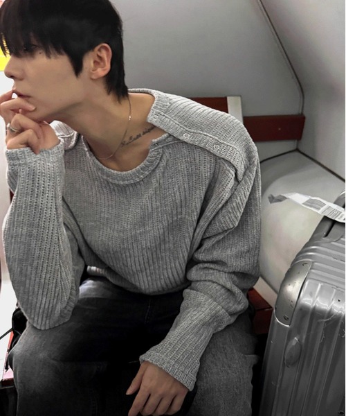 COSYHARU（コシハル）の「ダブルヘンリーネック長袖Ｔシャツ（Tシャツ/カットソー・メンズ・ブラック/グレー・FREE）」の3枚目の写真