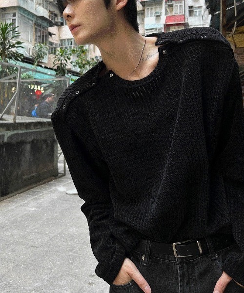 COSYHARU（コシハル）の「ダブルヘンリーネック長袖Ｔシャツ（Tシャツ/カットソー・メンズ・ブラック/グレー・FREE）」の6枚目の写真