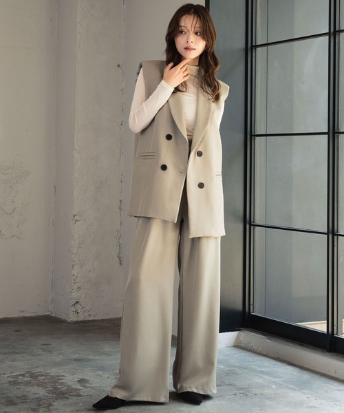 LOWO（ロワ）の「【3点セット】パンツドレス オケージョン 結婚式 セットアップ セパレート フォーマル パーティードレス パンツスタイル ジレ シアーインナー パンツ 成人式 二次会 同窓会 セレモニー オケージョンドレス お呼ばれ ビジネス オフィス 七五三（パンツドレス・レディース・ネイビー/ブラック×ベージュ/ベージュ×ブラック/グレイッシュベージュ・FREE/M/L/2L/S）」の22枚目の写真