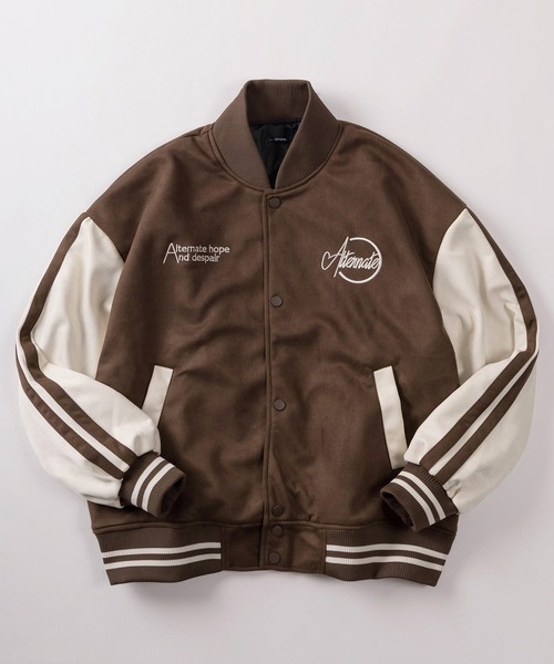 セール】【85】ワンポイント刺繍 フェイクスウェード 袖配色 サイド