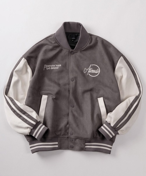 セール】【85】ワンポイント刺繍 フェイクスウェード 袖配色 サイド