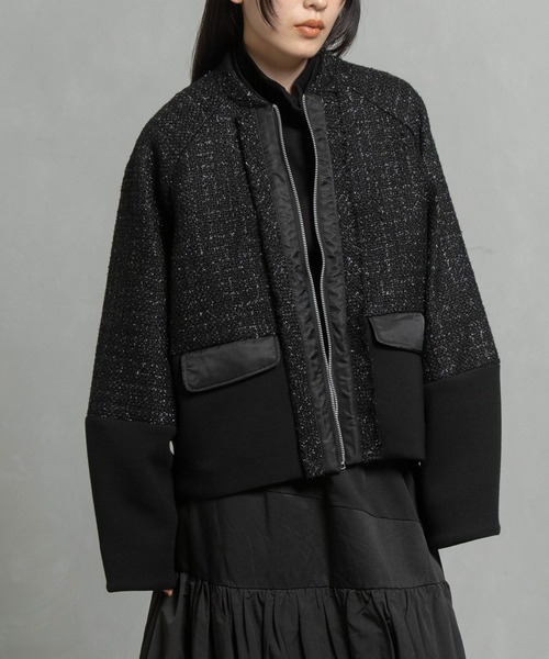 良品 マルシャルテル コンビネーション ブルゾン ボンバー ジャケット 2 ツイードコンビネーションブルゾン（ブルゾン）｜MARECHAL TERRE