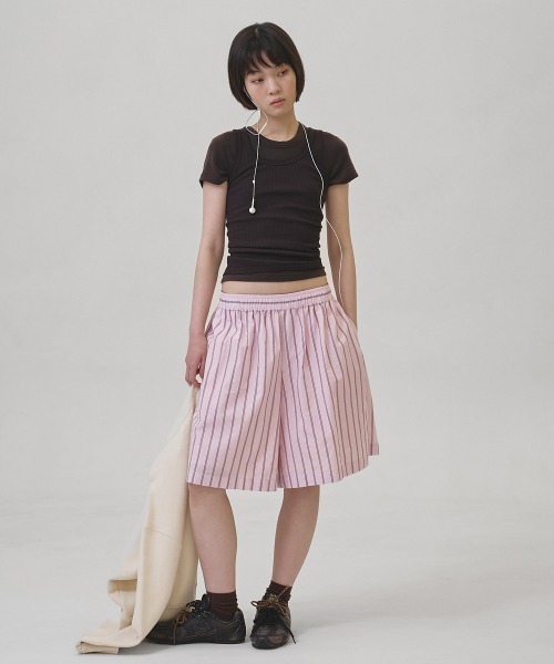 新品トゥデイフルEasy Stripe Halfpants ベビーピンク 36 TODAYFUL（トゥデイフル）の「Easy Stripe Halfpants（その他パンツ