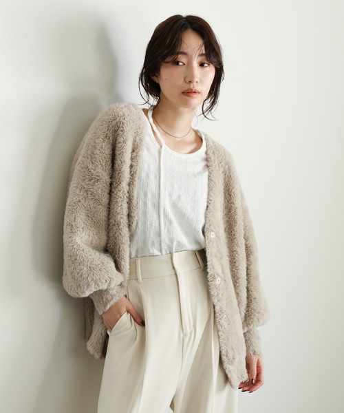 select MOCA Et(セレクトモカエト)の「【Et】Shaggy V-Neck Volume Cardigan(カーディガン/ボレロ・レディース・ベージュ/チャコール・FREE)」の9枚目の写真