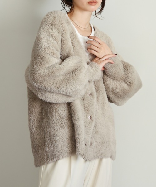 セール】【Et】Shaggy V-Neck Volume Cardigan（カーディガン/ボレロ