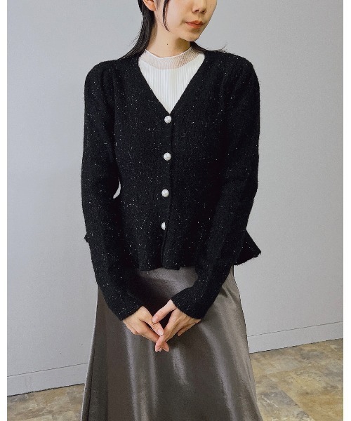 セール】ラメ入り ペプラム ニット カーディガン（カーディガン/ボレロ