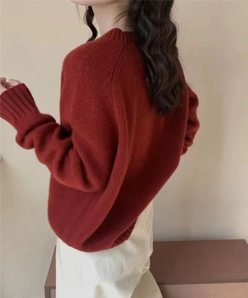 shyam inspiration(シャムインスピレーション)の「カラバリ豊富!もちもちシンプルニットトップス(ニット/セーター・レディース・ベージュ/ホワイト/レッド/グレー/ブラック・F)」の16枚目の写真