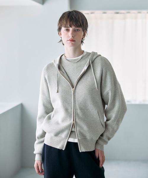 セール】コットンカシミヤニットジップフーディー（パーカー