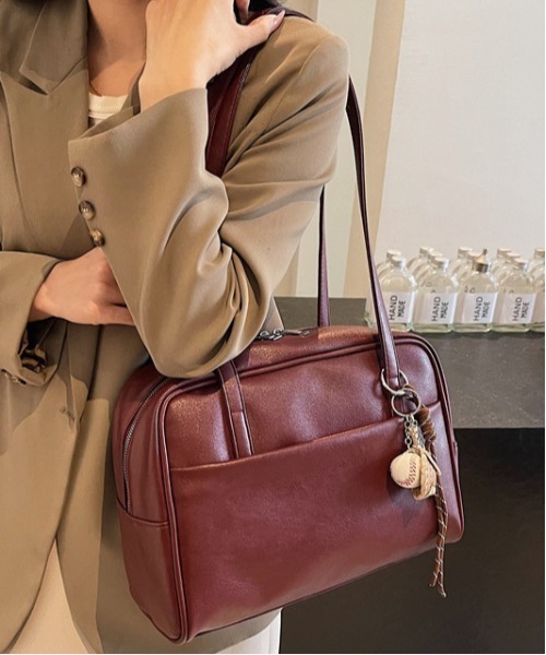 セール】[A4サイズ]WEGO/ワンハンドルフェイクレザーミディボストン