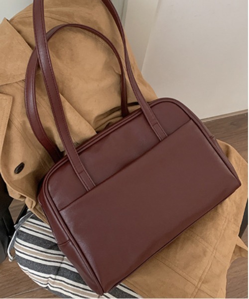 WEGO（ウィゴー）の「[大容量]WEGO/ワンハンドルフェイクレザーミディボストンバッグ（ボストンバッグ・レディース・ブラック/ワイン/ブラウン・FREE）」の21枚目の写真