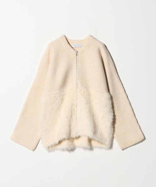 A DAY IN THE LIFE UNITED ARROWS（アデイインザライフユナイテッドアローズ）の「ガーター×フェザー ジップカーディガン ＜A DAY IN THE LIFE＞（カーディガン/ボレロ・レディース・オフホワイト/ブラック/ライトグレー・FREE）」の2枚目の写真