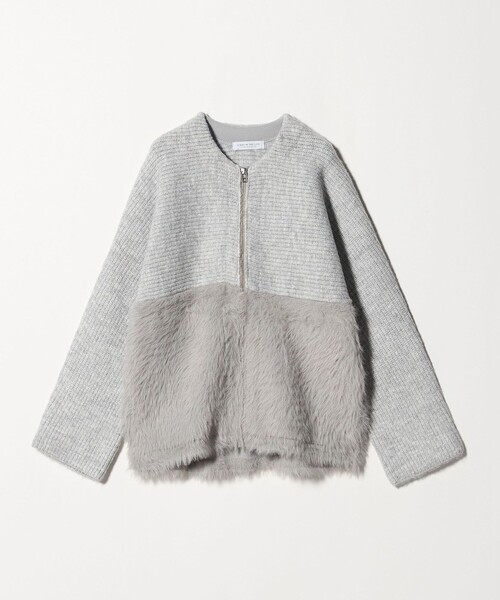 A DAY IN THE LIFE UNITED ARROWS（アデイインザライフユナイテッドアローズ）の「ガーター×フェザー ジップカーディガン ＜A DAY IN THE LIFE＞（カーディガン/ボレロ・レディース・オフホワイト/ブラック/ライトグレー・FREE）」の3枚目の写真
