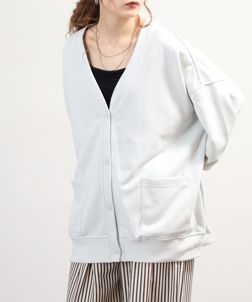 OMNES（オムネス）の「裏毛Vネックカーディガン長袖（カーディガン/ボレロ・レディース・アイボリー/オートミール/チャコール/ミント・FREE）」の4枚目の写真