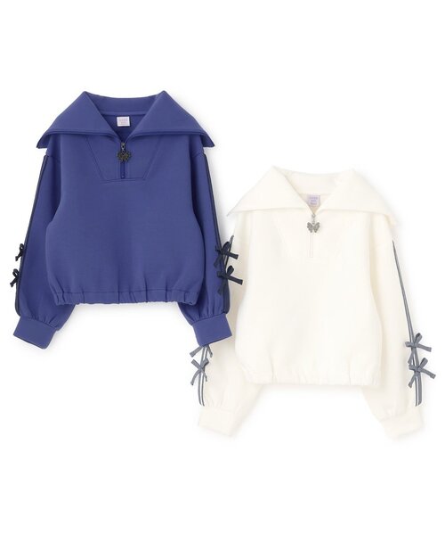 ANNA SUI mini（アナスイ・ミニ）の「【人気商品再入荷】【直営店で取り扱い無し】短丈ジップアップセーラートレーナー（スウェット・キッズ・オフホワイト/ブルー・140cm/130cm/150cm/120cm）」の9枚目の写真