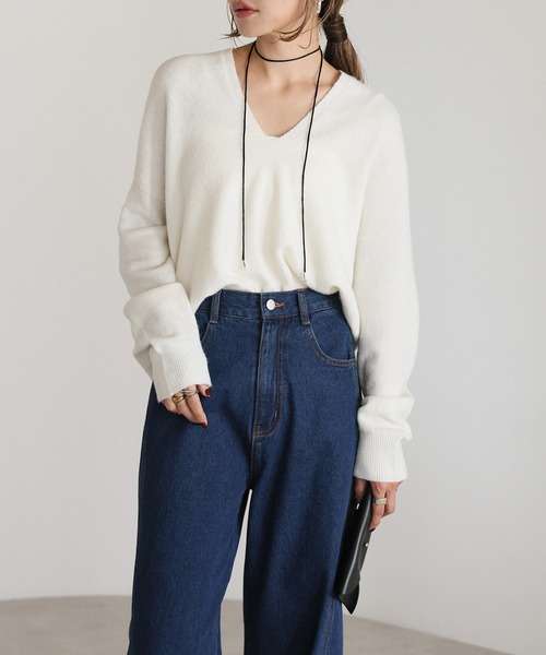 Bonjour Sagan（ボンジュールサガン）の「プレート付ドレープニット（ニット/セーター・レディース・モカ/ブラック/アイボリー・FREE）」の2枚目の写真