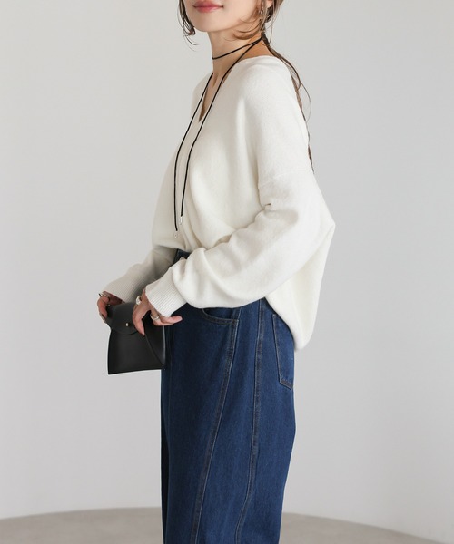 Bonjour Sagan（ボンジュールサガン）の「プレート付ドレープニット（ニット/セーター・レディース・モカ/ブラック/アイボリー・FREE）」の5枚目の写真