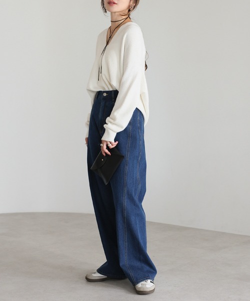 Bonjour Sagan（ボンジュールサガン）の「プレート付ドレープニット（ニット/セーター・レディース・モカ/ブラック/アイボリー・FREE）」の6枚目の写真