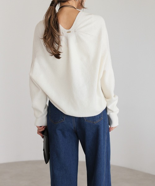 Bonjour Sagan（ボンジュールサガン）の「プレート付ドレープニット（ニット/セーター・レディース・モカ/ブラック/アイボリー・FREE）」の7枚目の写真