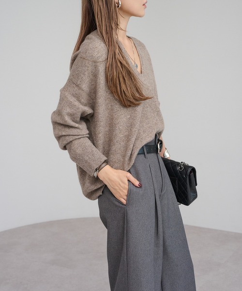 Bonjour Sagan（ボンジュールサガン）の「プレート付ドレープニット（ニット/セーター・レディース・モカ/ブラック/アイボリー・FREE）」の18枚目の写真