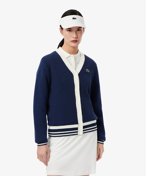 LACOSTE(ラコステ)の「防風 ウィンドブレイカーニットカーディガン(カーディガン/ボレロ・レディース・ネイビー・34/36/38)」の1枚目の写真