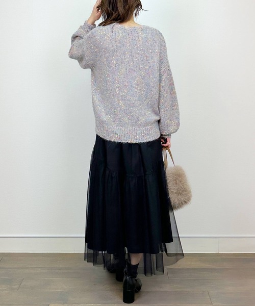 PICCIN（ピッチン）の「ポンポンヤーンボリュームニット（ニット/セーター・レディース・ブルー/ライトグレー・M）」の9枚目の写真