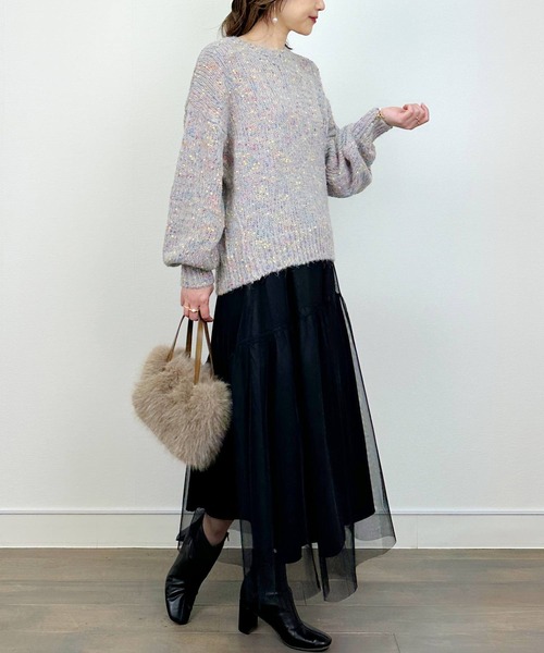 PICCIN（ピッチン）の「ポンポンヤーンボリュームニット（ニット/セーター・レディース・ブルー/ライトグレー・M）」の8枚目の写真