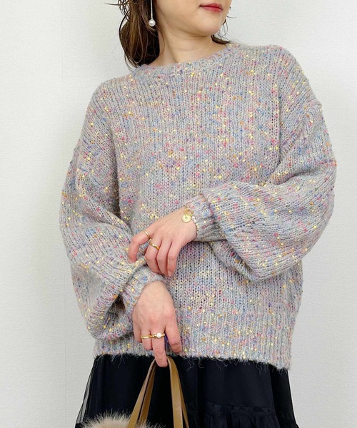 PICCIN（ピッチン）の「ポンポンヤーンボリュームニット（ニット/セーター・レディース・ブルー/ライトグレー・M）」の3枚目の写真