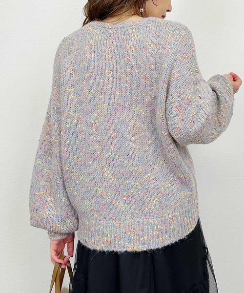 PICCIN（ピッチン）の「ポンポンヤーンボリュームニット（ニット/セーター・レディース・ブルー/ライトグレー・M）」の5枚目の写真