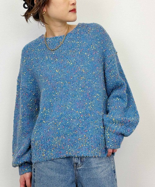 PICCIN（ピッチン）の「ポンポンヤーンボリュームニット（ニット/セーター・レディース・ブルー/ライトグレー・M）」の10枚目の写真