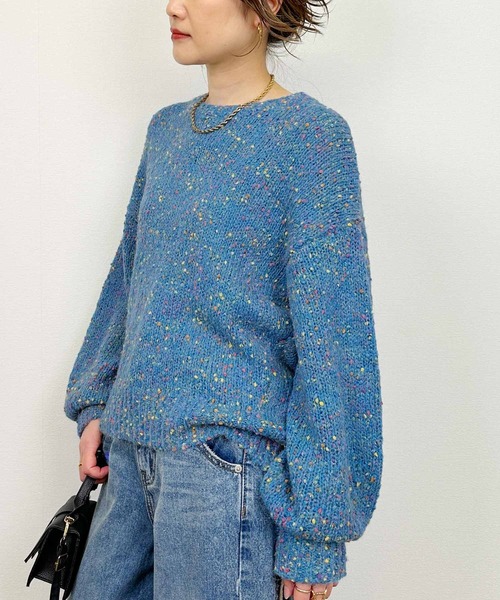 PICCIN（ピッチン）の「ポンポンヤーンボリュームニット（ニット/セーター・レディース・ブルー/ライトグレー・M）」の11枚目の写真