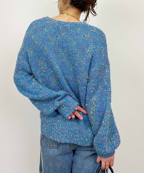 PICCIN（ピッチン）の「ポンポンヤーンボリュームニット（ニット/セーター・レディース・ブルー/ライトグレー・M）」の12枚目の写真