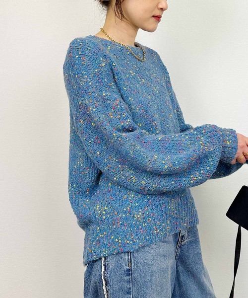 PICCIN（ピッチン）の「ポンポンヤーンボリュームニット（ニット/セーター・レディース・ブルー/ライトグレー・M）」の13枚目の写真