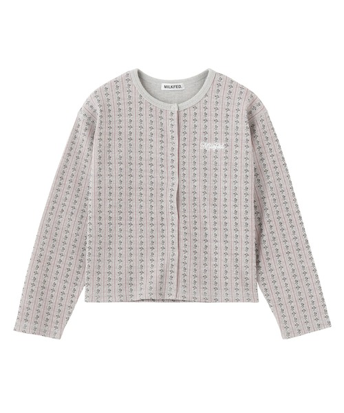 MILKFED.(ミルクフェド)の「STRIPED FLOWER WAFFLE CARDIGAN(カーディガン/ボレロ・レディース・アッシュ/オフホワイト・ONE SIZE)」の7枚目の写真