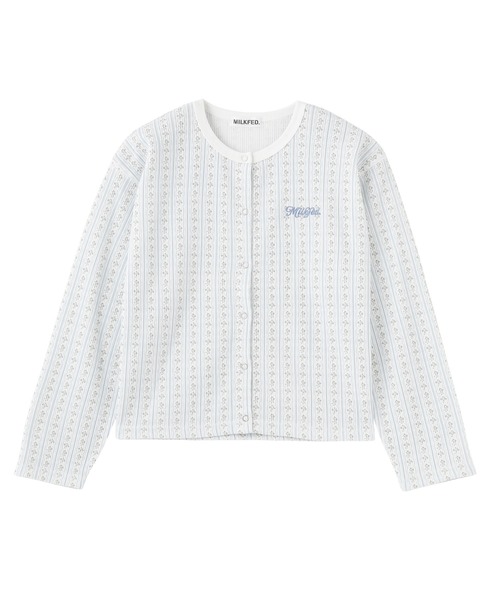 MILKFED.(ミルクフェド)の「STRIPED FLOWER WAFFLE CARDIGAN(カーディガン/ボレロ・レディース・アッシュ/オフホワイト・ONE SIZE)」の9枚目の写真